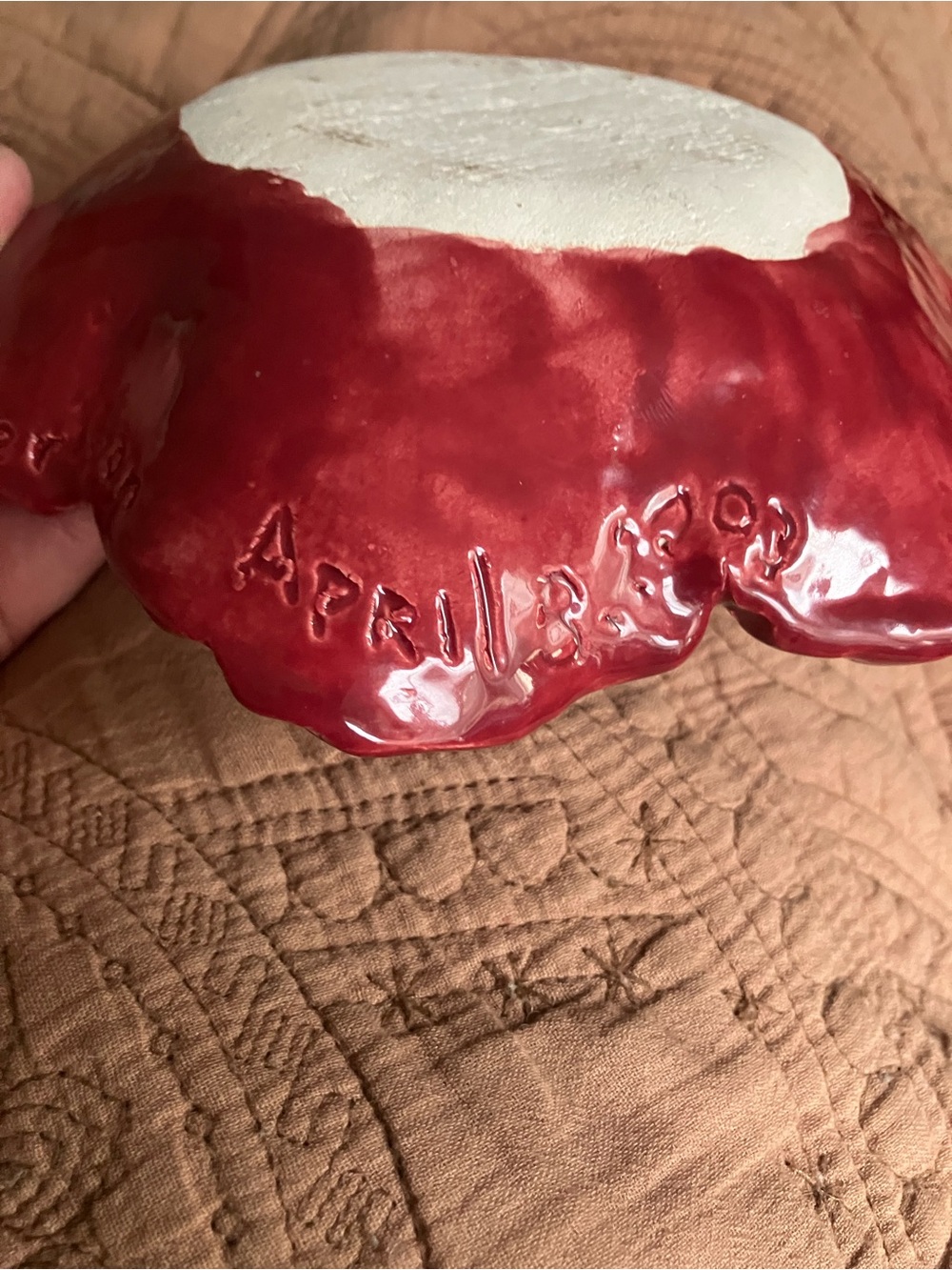 Handcrafted Red Embossed Ceramic Dish - Picture 5 of 7